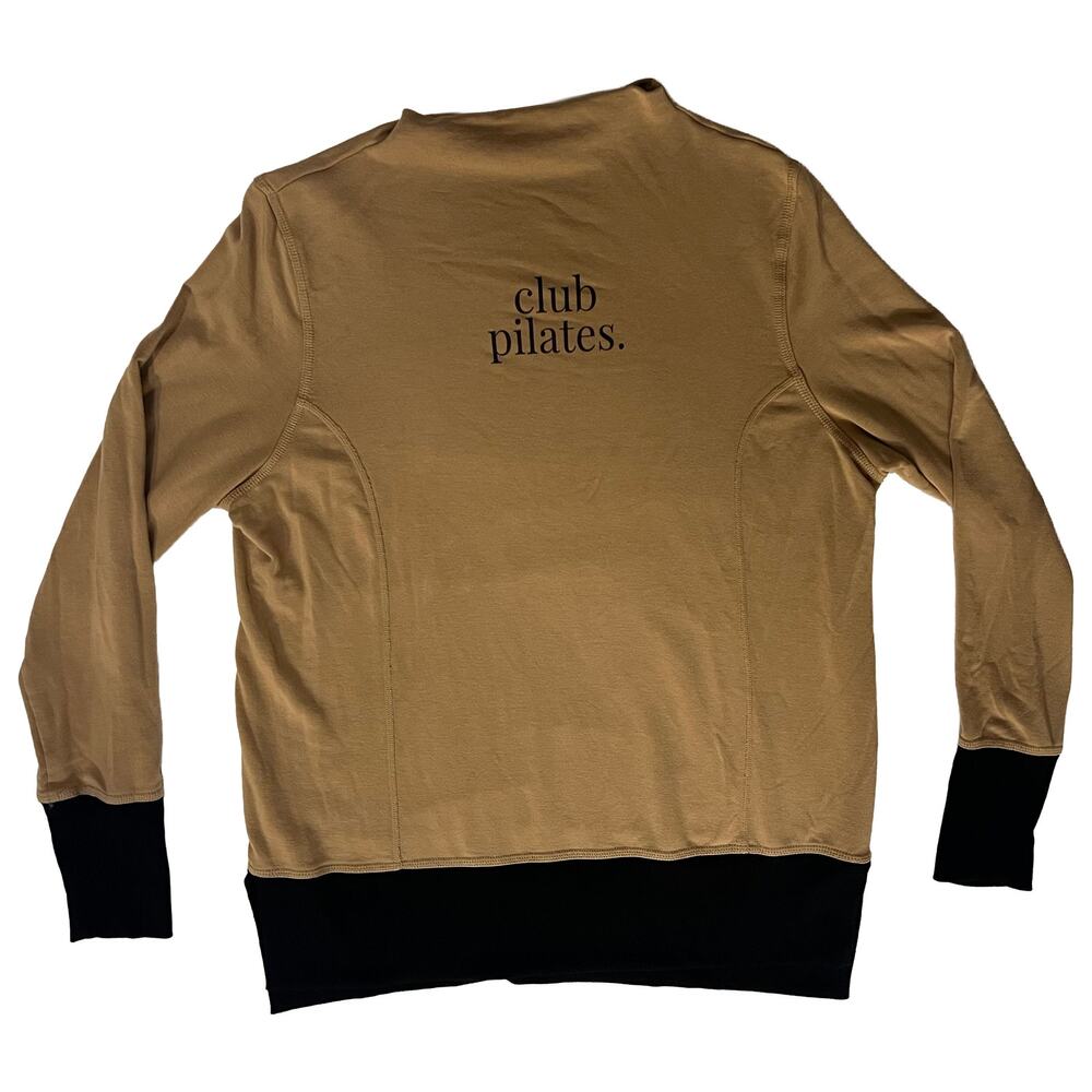 Tavi Active Club Pilates Cozy Funnel Mock Neck Sweatshirt Tan Brown Black Small